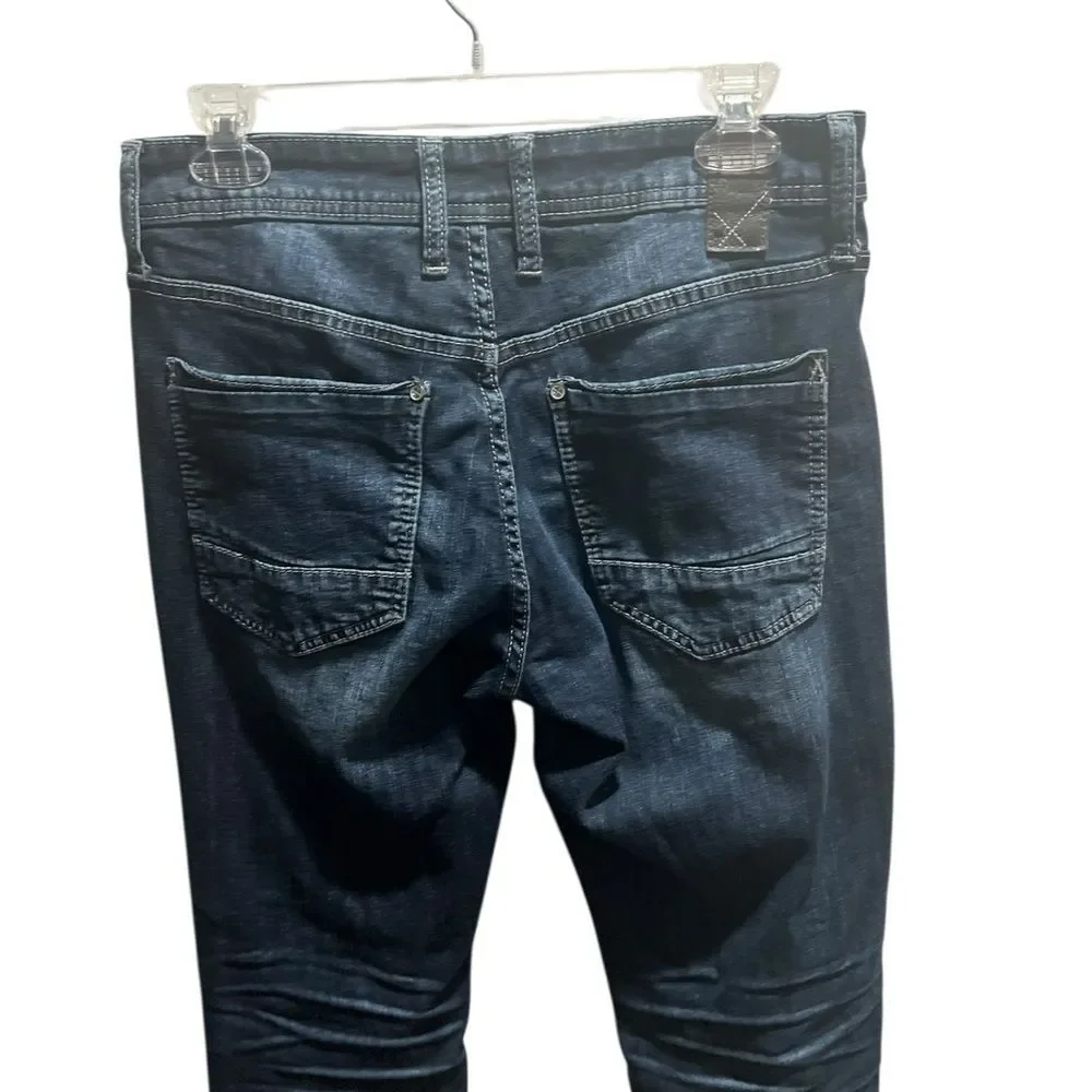 Departwest Trouper Dark Wash Jeans Size 30x32 Slim Fit Distressed Whisker Fade